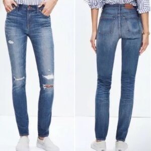 Madewell 9" High Riser Rip and Repair Medium indigo wash Skinny Jeans
